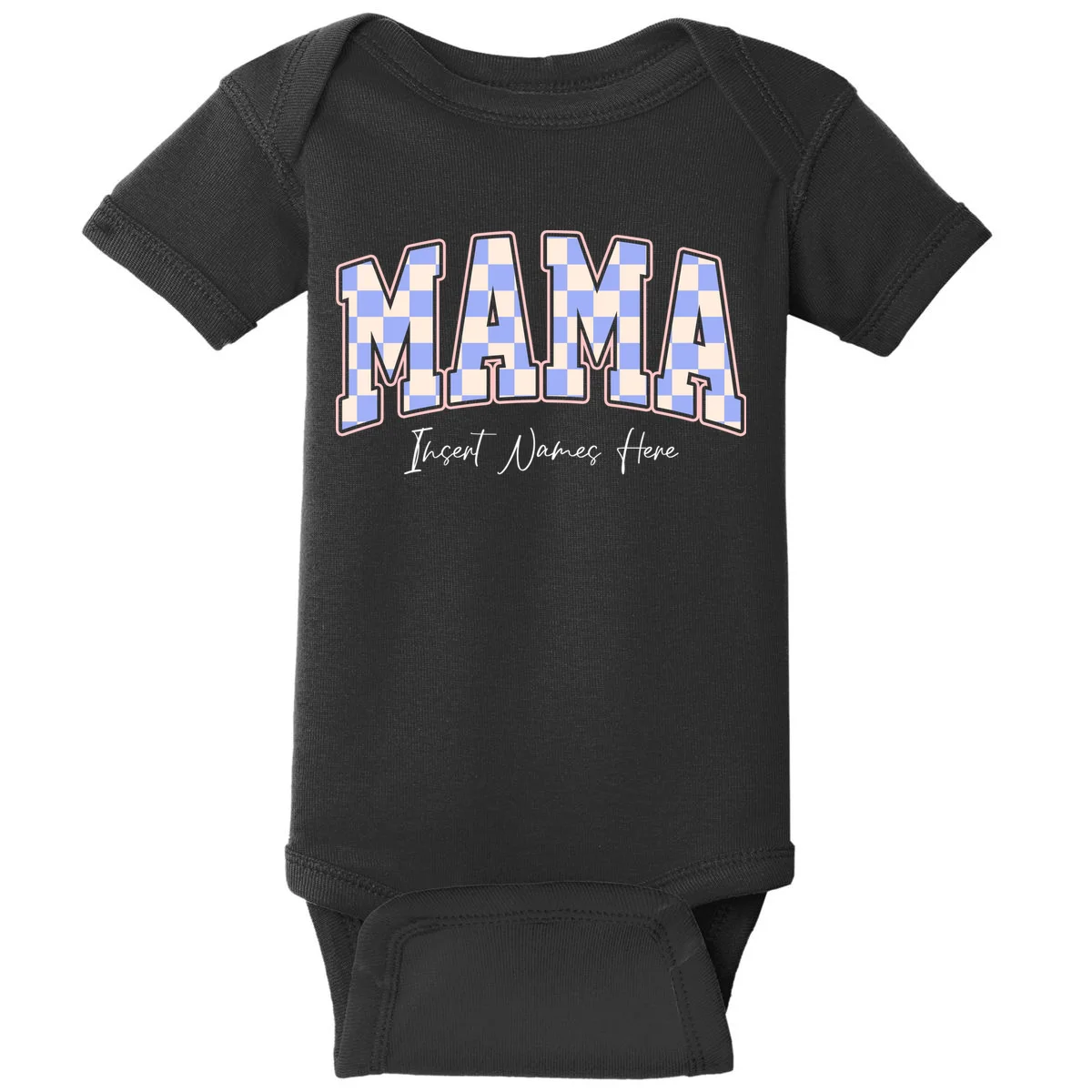 MAMA Blue Checkered Customizable Baby Bodysuit for Mother's Day - Front