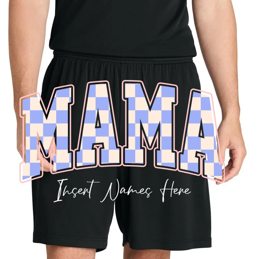 MAMA Blue Checkered Customizable Men's Shorts for Mother's Day - Front 1