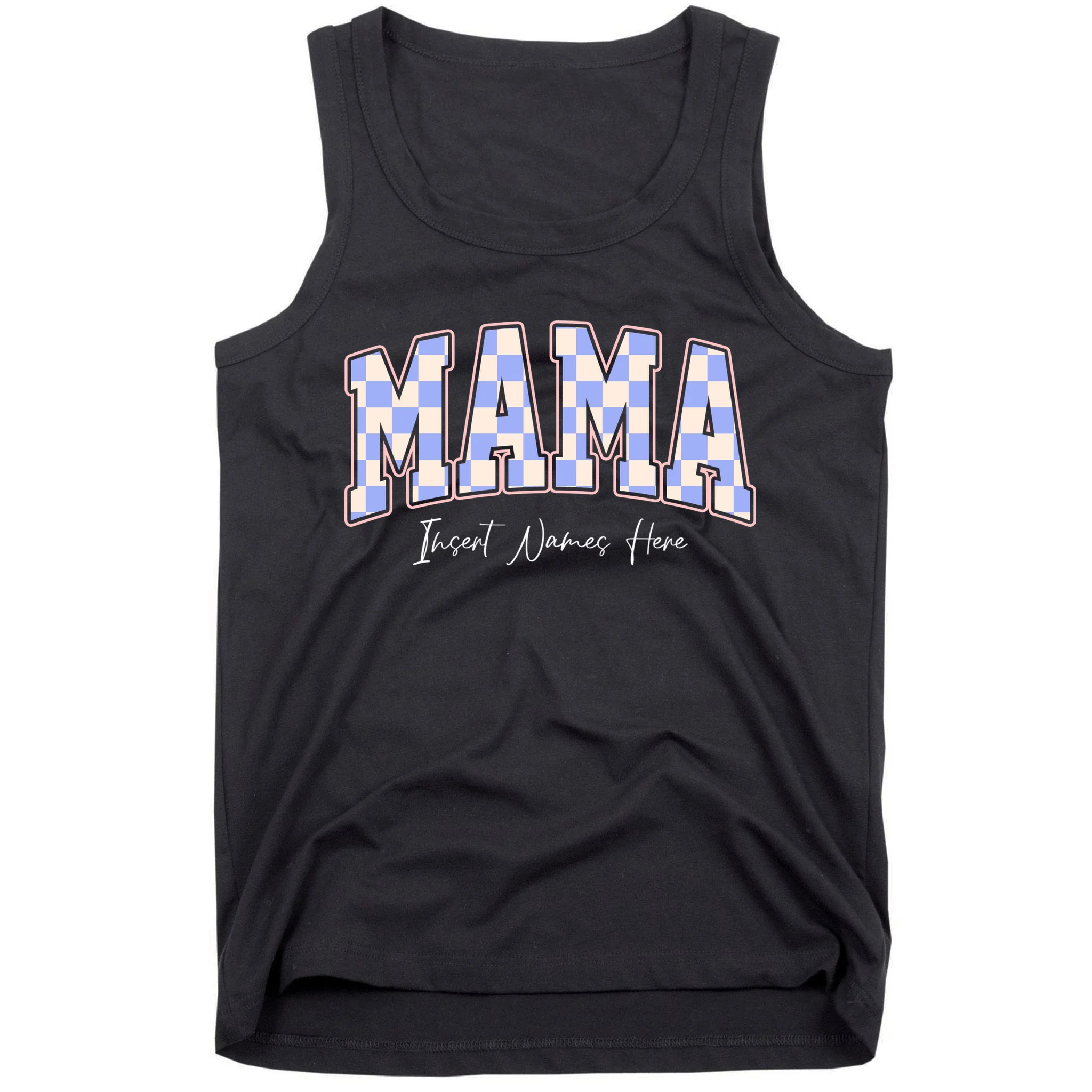 MAMA Blue Checkered Customizable Men's Tank Top for Mother's Day - Front
