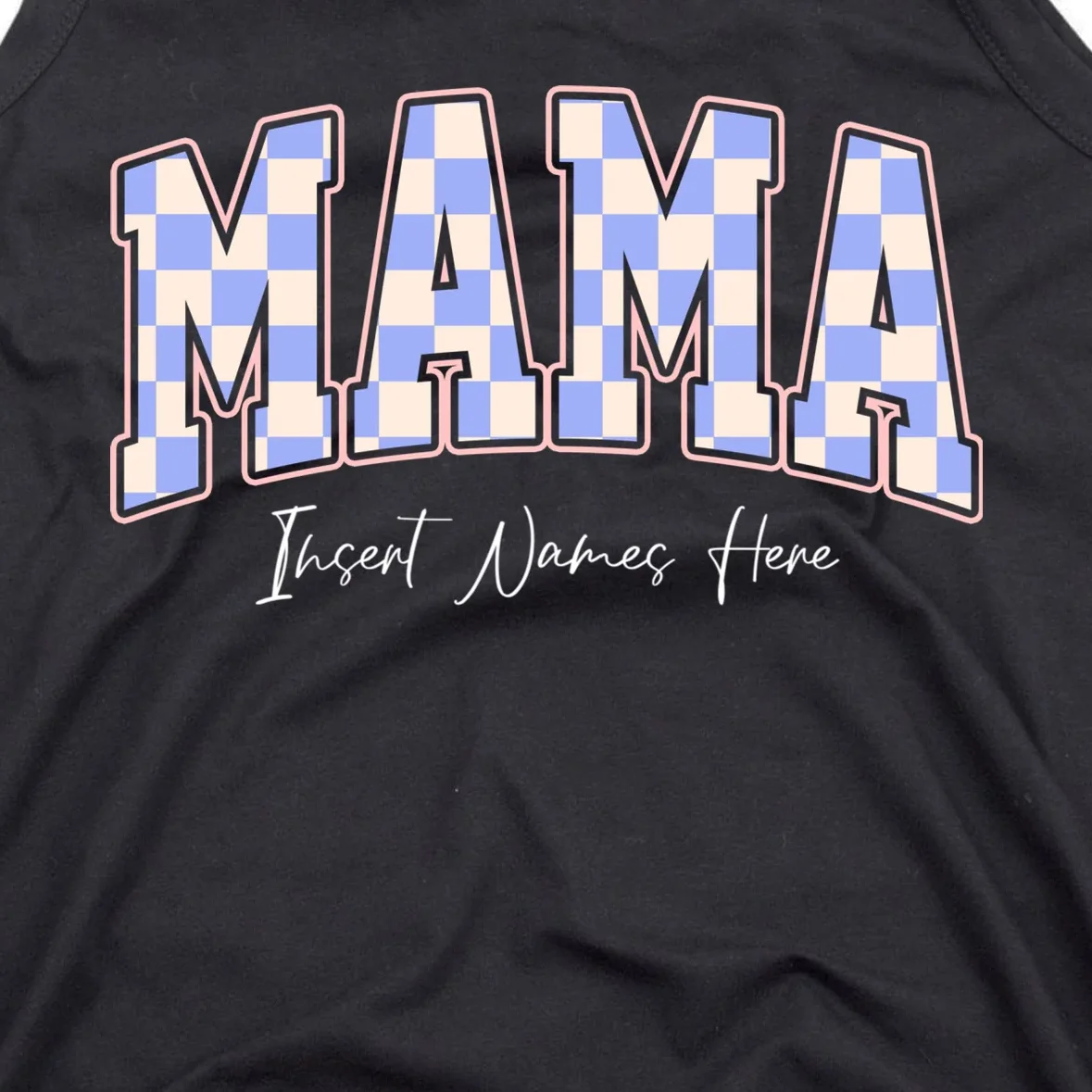 MAMA Blue Checkered Customizable Men's Tank Top for Mother's Day - Front - Close-up