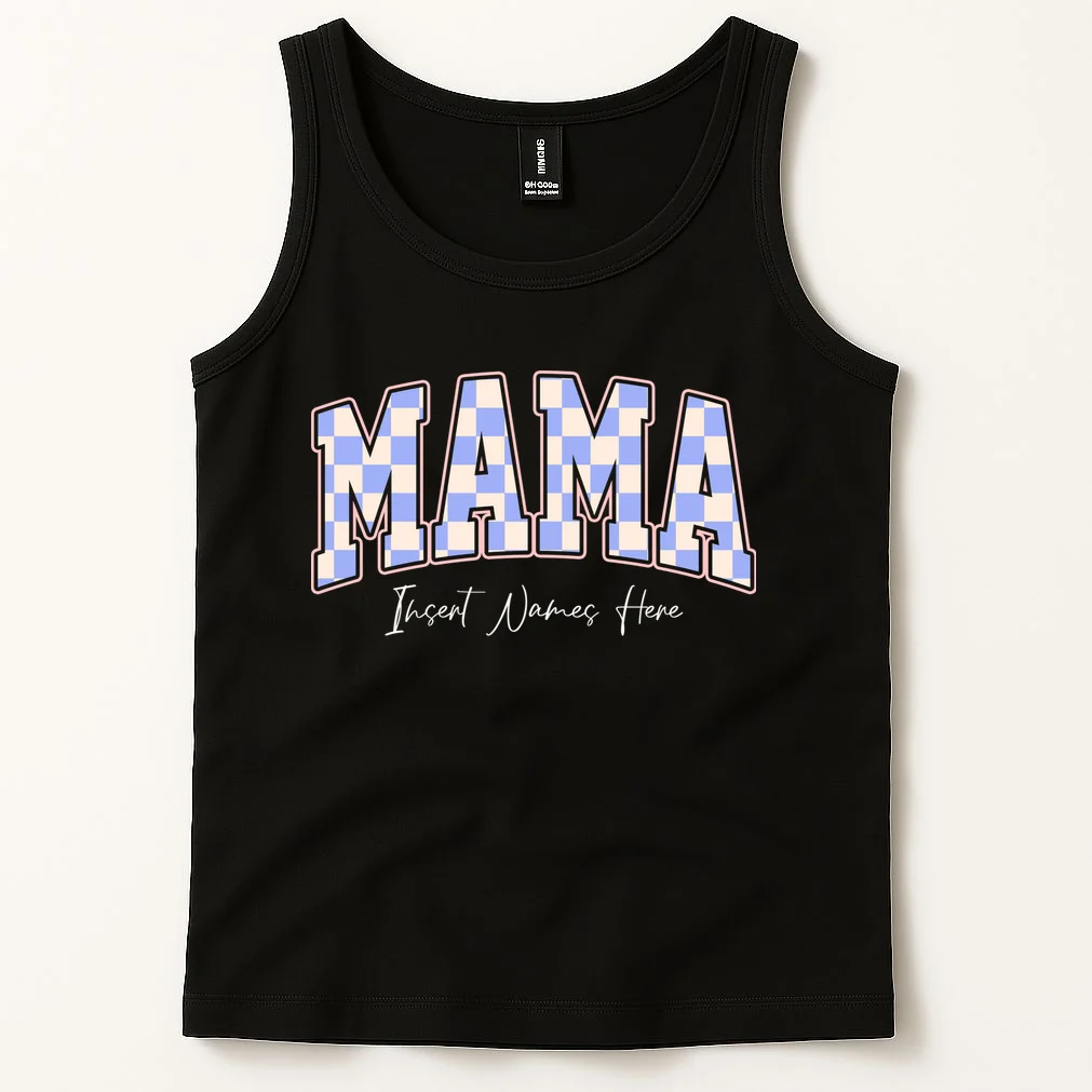 MAMA Blue Checkered Customizable Men's Tank Top for Mother's Day - Front 1