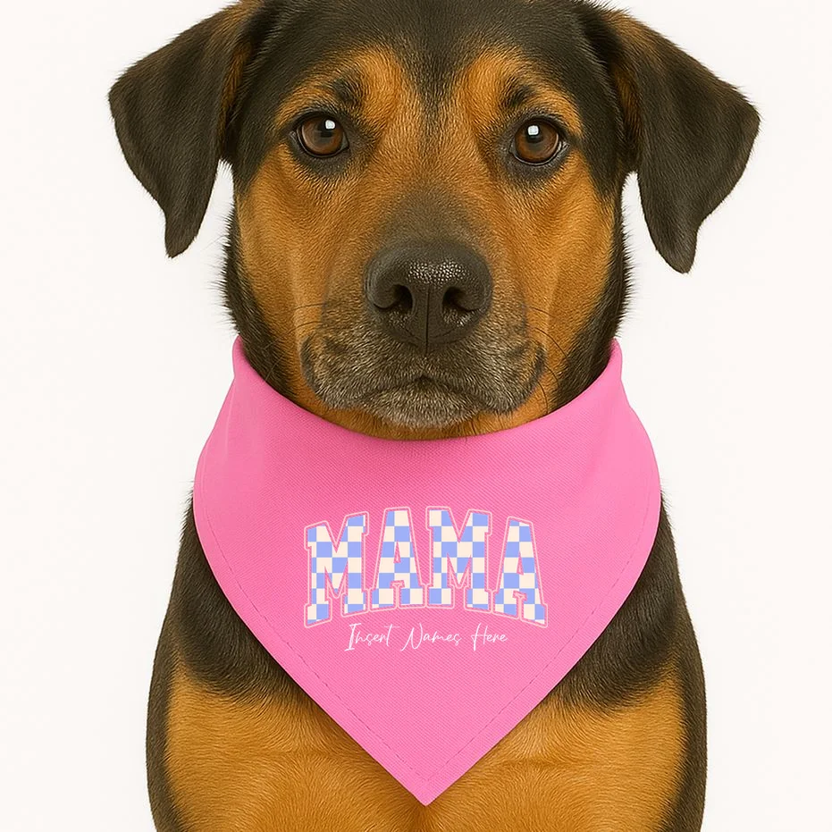 MAMA Blue Checkered Customizable Dog Bandana for Mother's Day - Front 1
