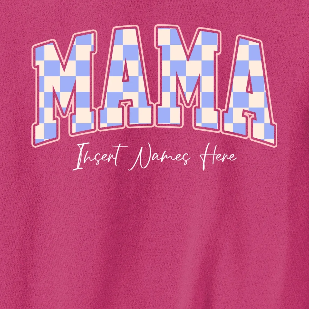 MAMA Blue Checkered Customizable Men's Sweatshirt for Mother's Day - Front - Close-up