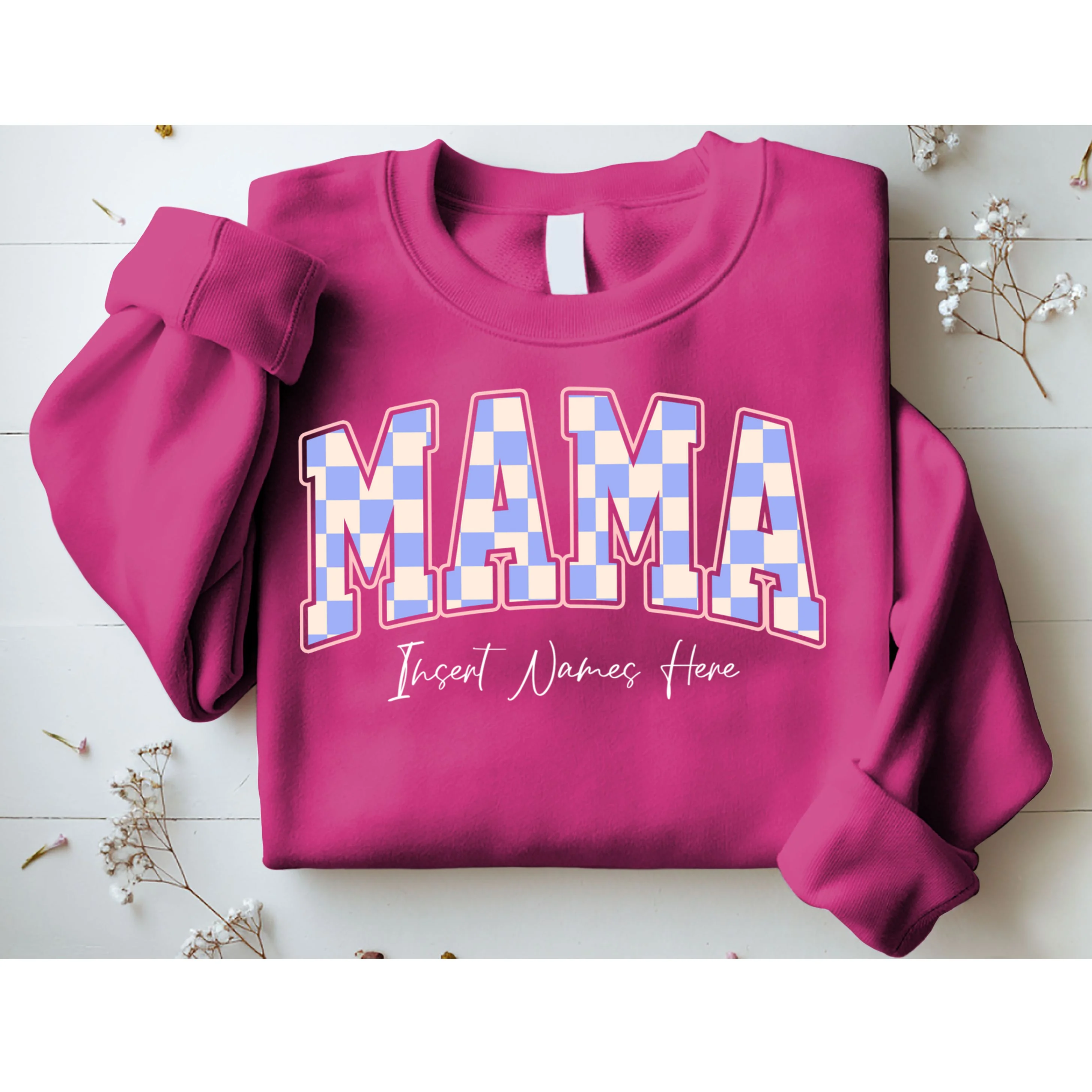 MAMA Blue Checkered Customizable Men's Sweatshirt for Mother's Day - Front 1