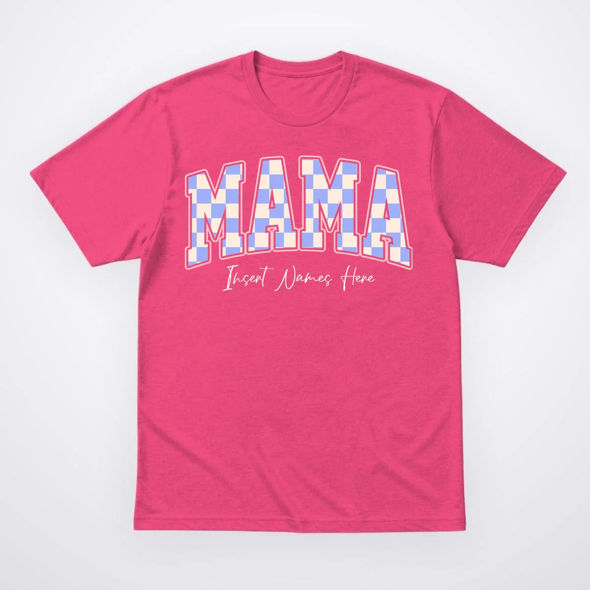 MAMA Blue Checkered Customizable Men's T-Shirt for Mother's Day - Front