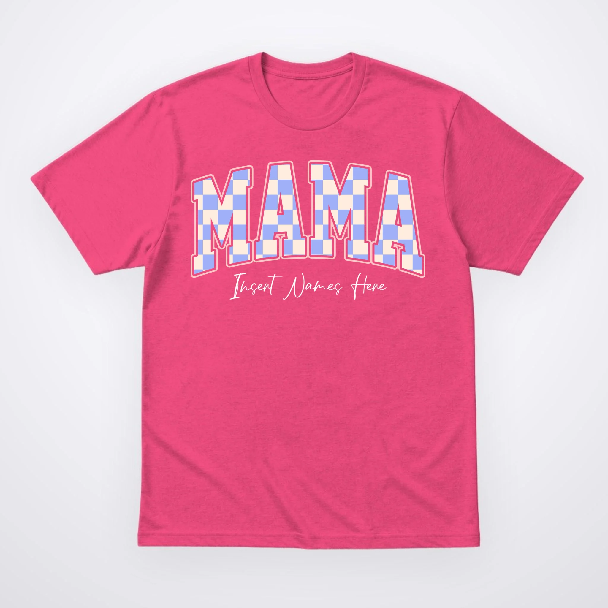 MAMA Blue Checkered Customizable Men's T-Shirt for Mother's Day - Front
