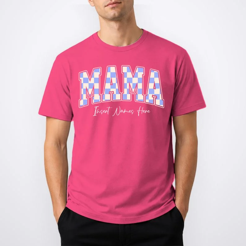 MAMA Blue Checkered Customizable Men's T-Shirt for Mother's Day - Front 1