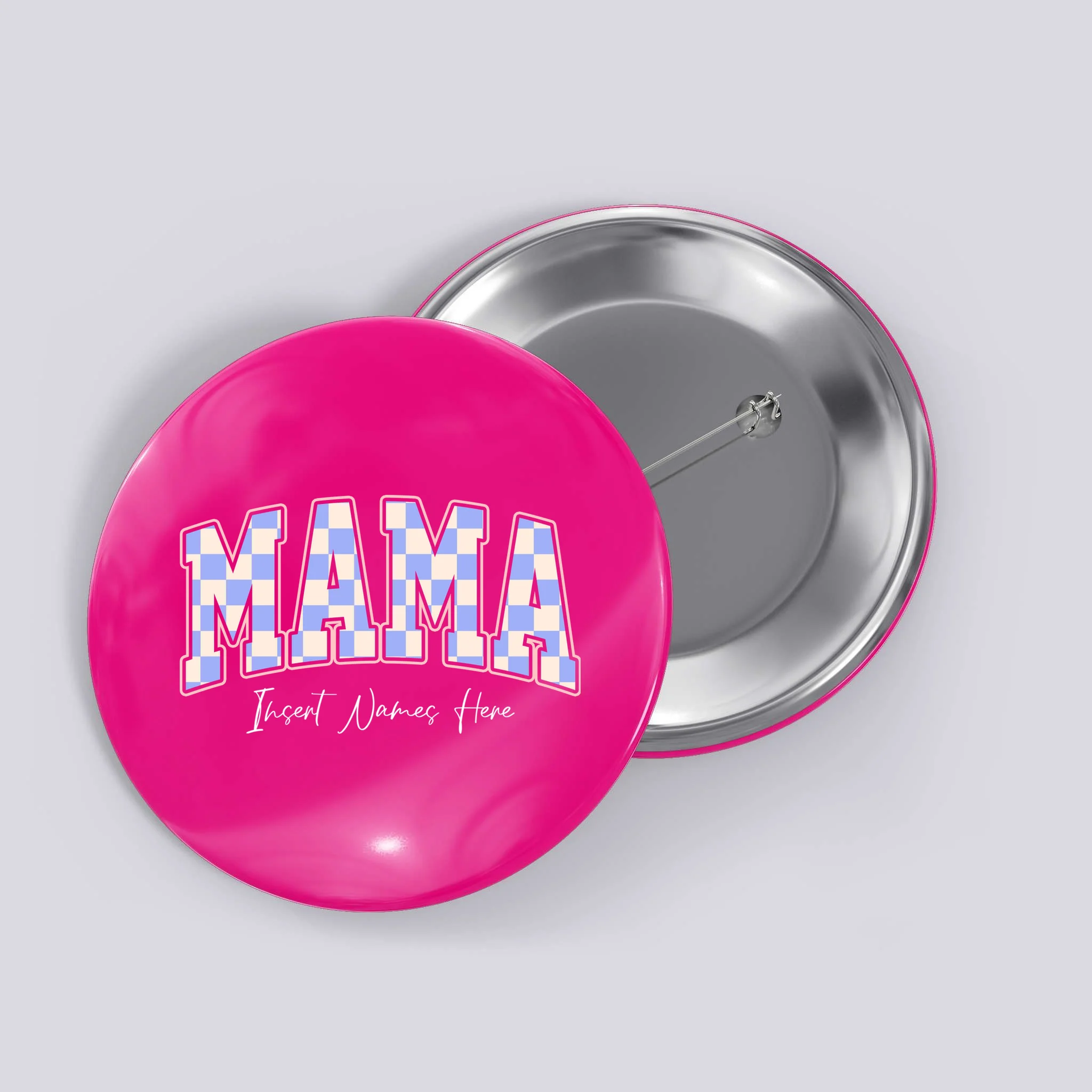 MAMA Blue Checkered Customizable Button for Mother's Day - Front