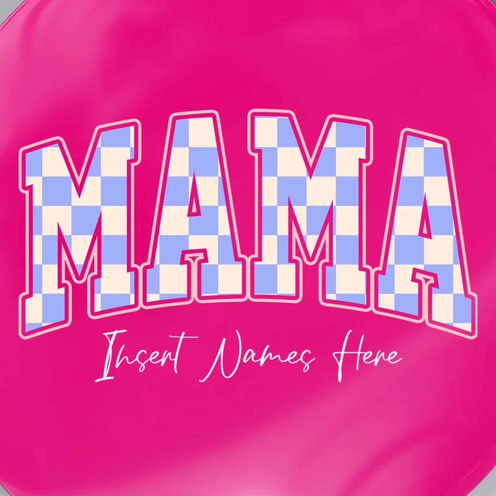 MAMA Blue Checkered Customizable Button for Mother's Day - Front - Close-up