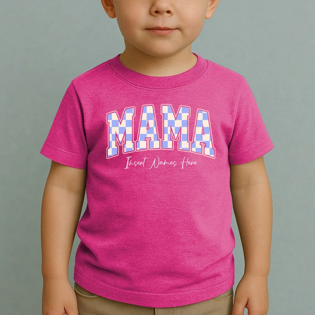 MAMA Blue Checkered Customizable Toddler T-Shirt for Mother's Day - Front 1