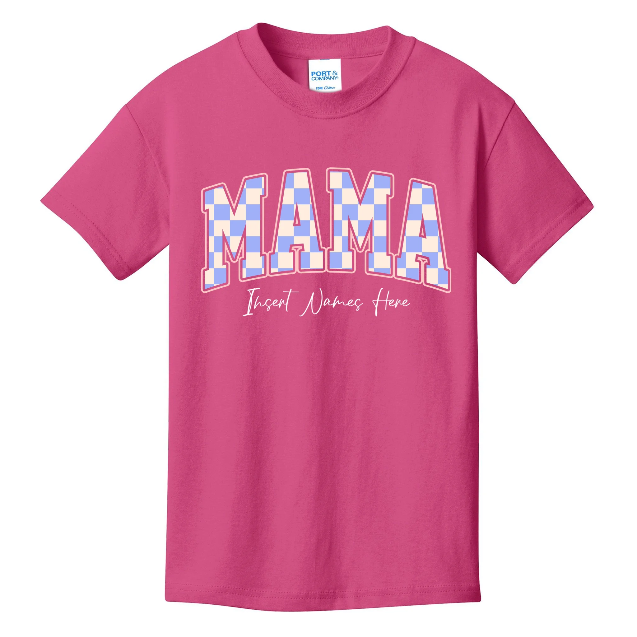 MAMA Blue Checkered Customizable Kids T-Shirt for Mother's Day - Front