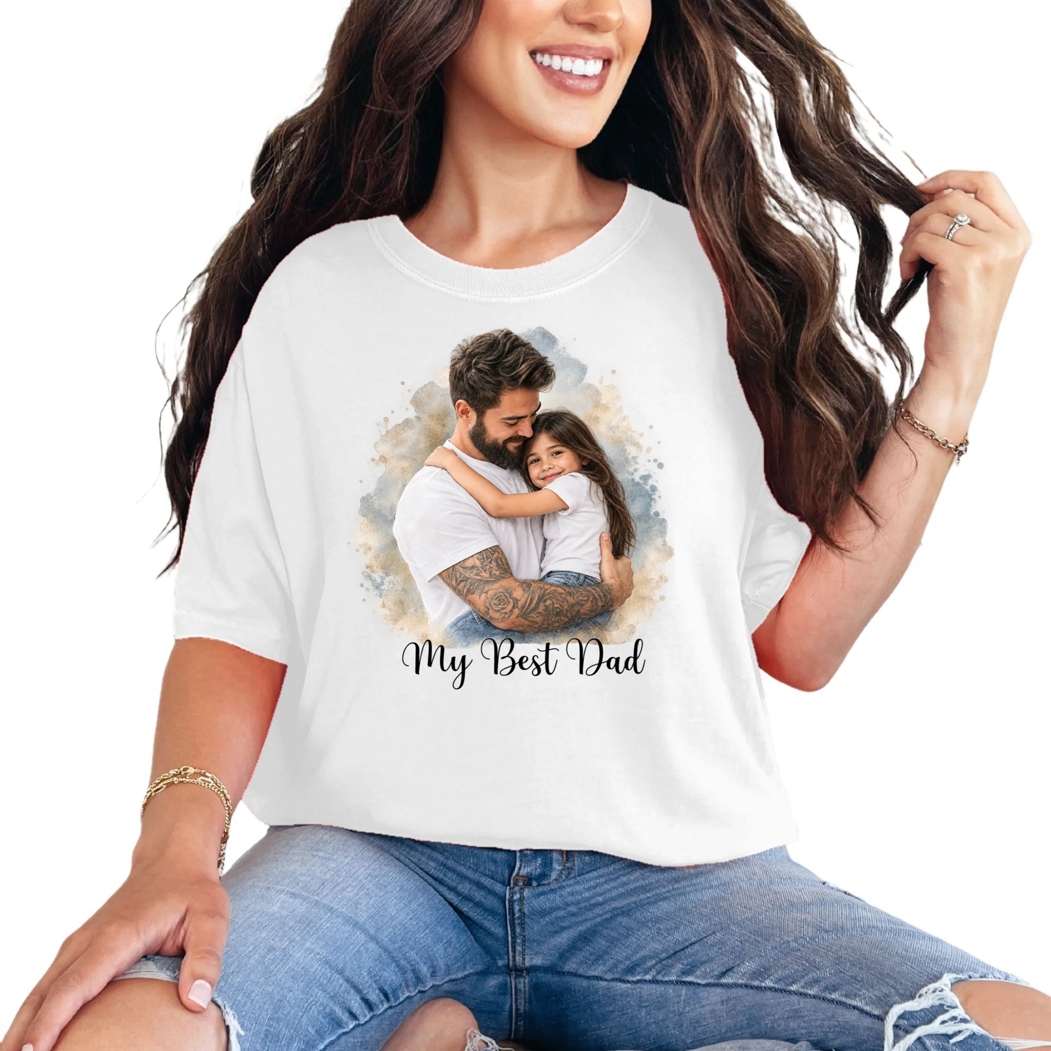 My Best Dad Personalized Photo Custom Gift - Father & Daughter Photo Design Comfort Colors Unisex T-Shirt Front