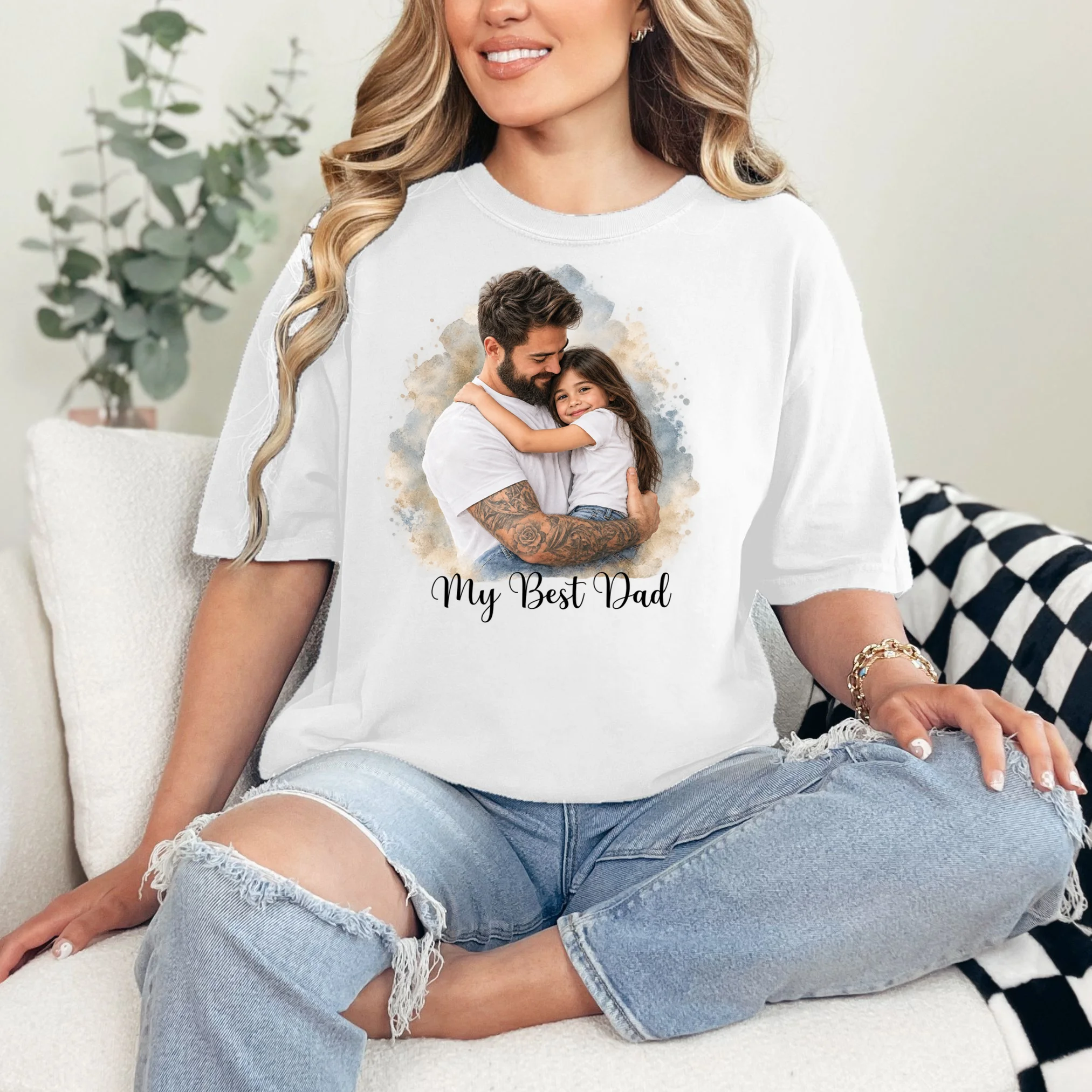My Best Dad Personalized Photo Custom Gift - Father & Daughter Photo Design Comfort Colors Unisex T-Shirt - Front 1