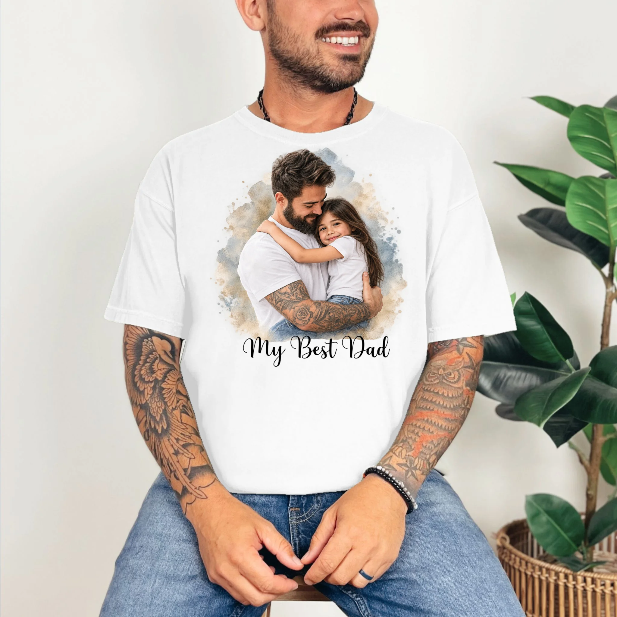 My Best Dad Personalized Photo Custom Gift - Father & Daughter Photo Design Comfort Colors Unisex T-Shirt - Front 2