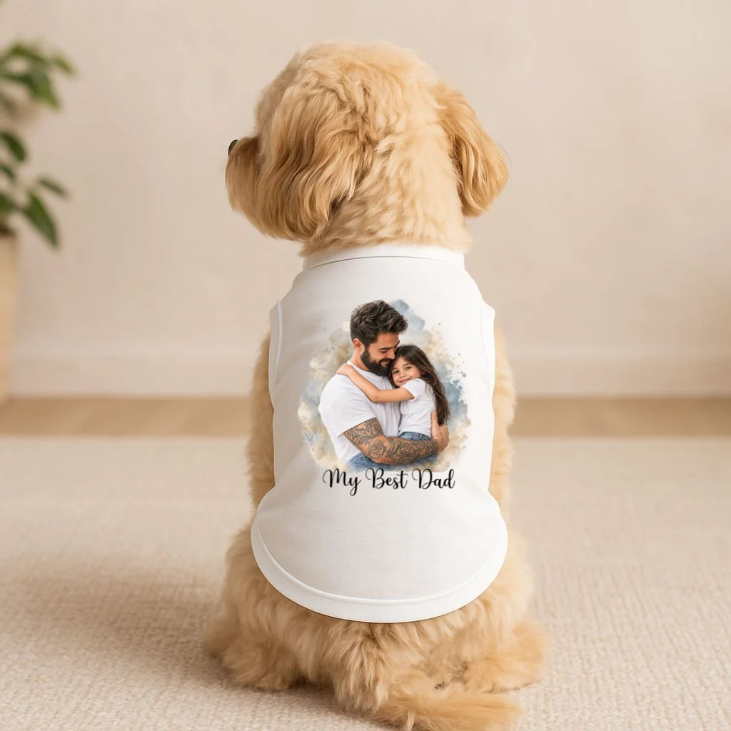 My Best Dad Personalized Photo Custom Gift - Father & Daughter Photo Design Doggie Tank - Front 1