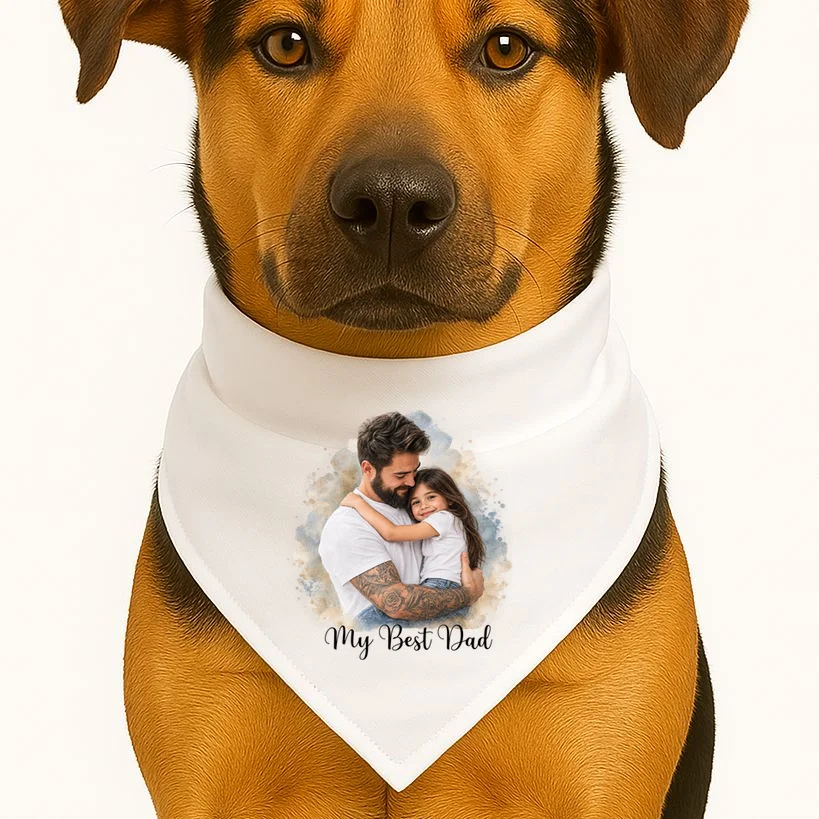 My Best Dad Personalized Photo Custom Gift - Father & Daughter Photo Design Dog Bandana - Front 1