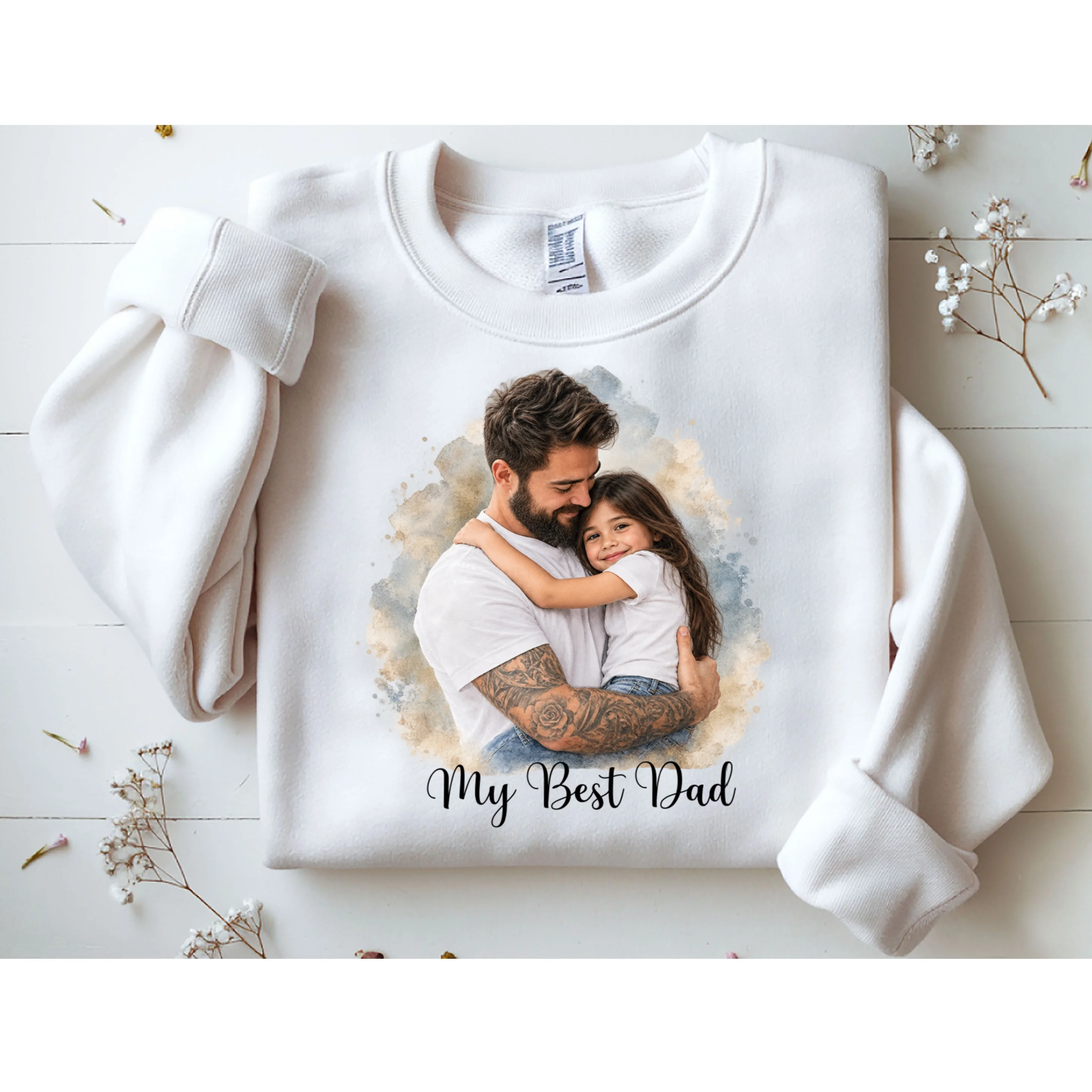 My Best Dad Personalized Photo Custom Gift - Father & Daughter Photo Design Men's Sweatshirt - Front 1