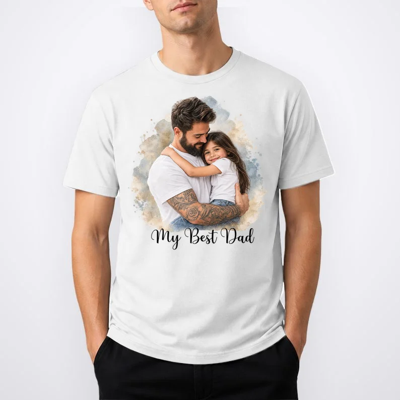 My Best Dad Personalized Photo Custom Gift - Father & Daughter Photo Design Men's T-Shirt - Front 1