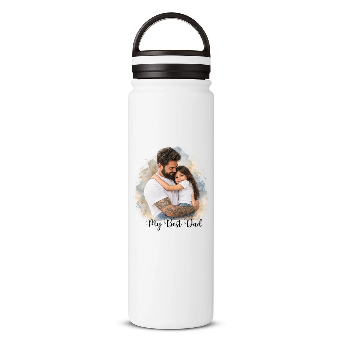 My Best Dad Personalized Photo Custom Gift - Father & Daughter Photo Design 24oz Water Bottle Front
