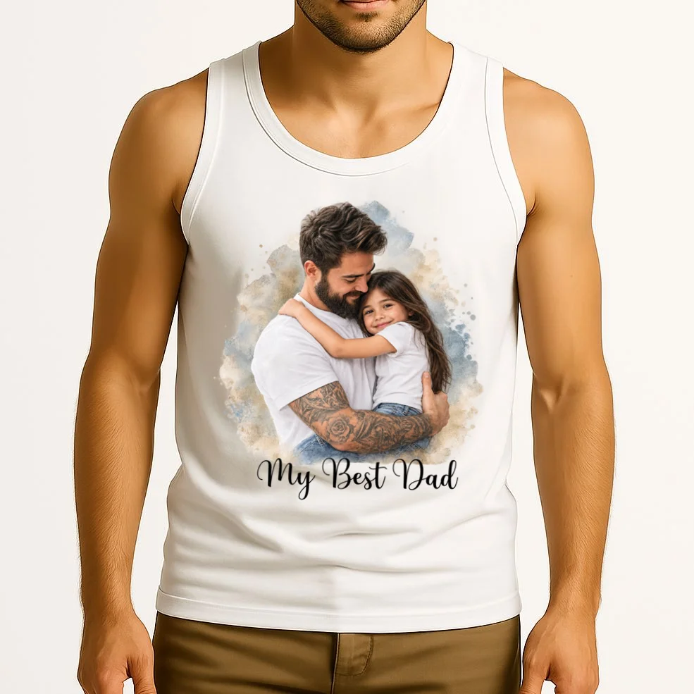 My Best Dad Personalized Photo Custom Gift - Father & Daughter Photo Design Men's Tank Top - Front 2