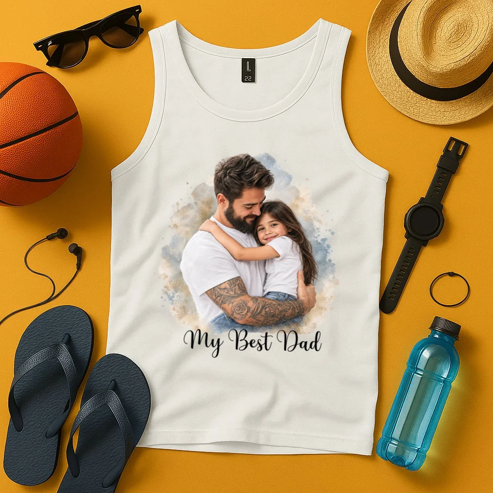 My Best Dad Personalized Photo Custom Gift - Father & Daughter Photo Design Men's Tank Top - Front 3