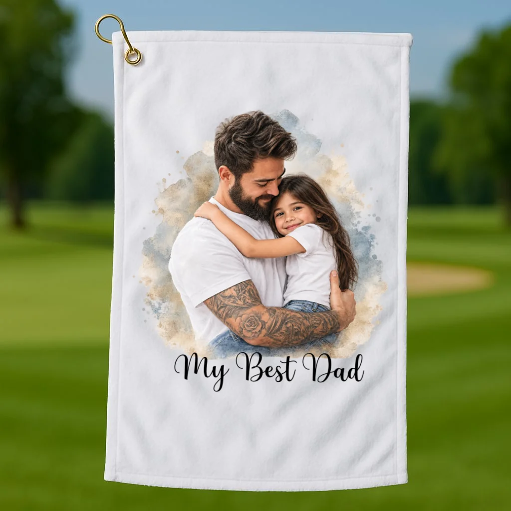 My Best Dad Personalized Photo Custom Gift - Father & Daughter Photo Design Golf Towel - Front 1