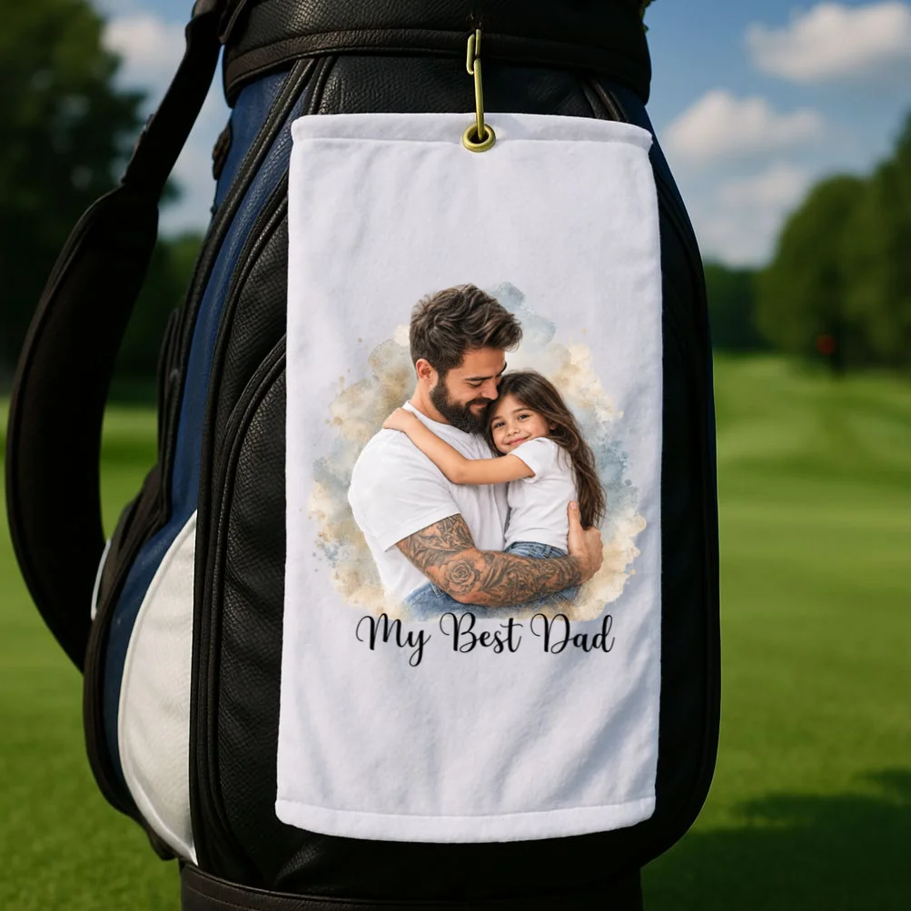 My Best Dad Personalized Photo Custom Gift - Father & Daughter Photo Design Golf Towel - Front 2