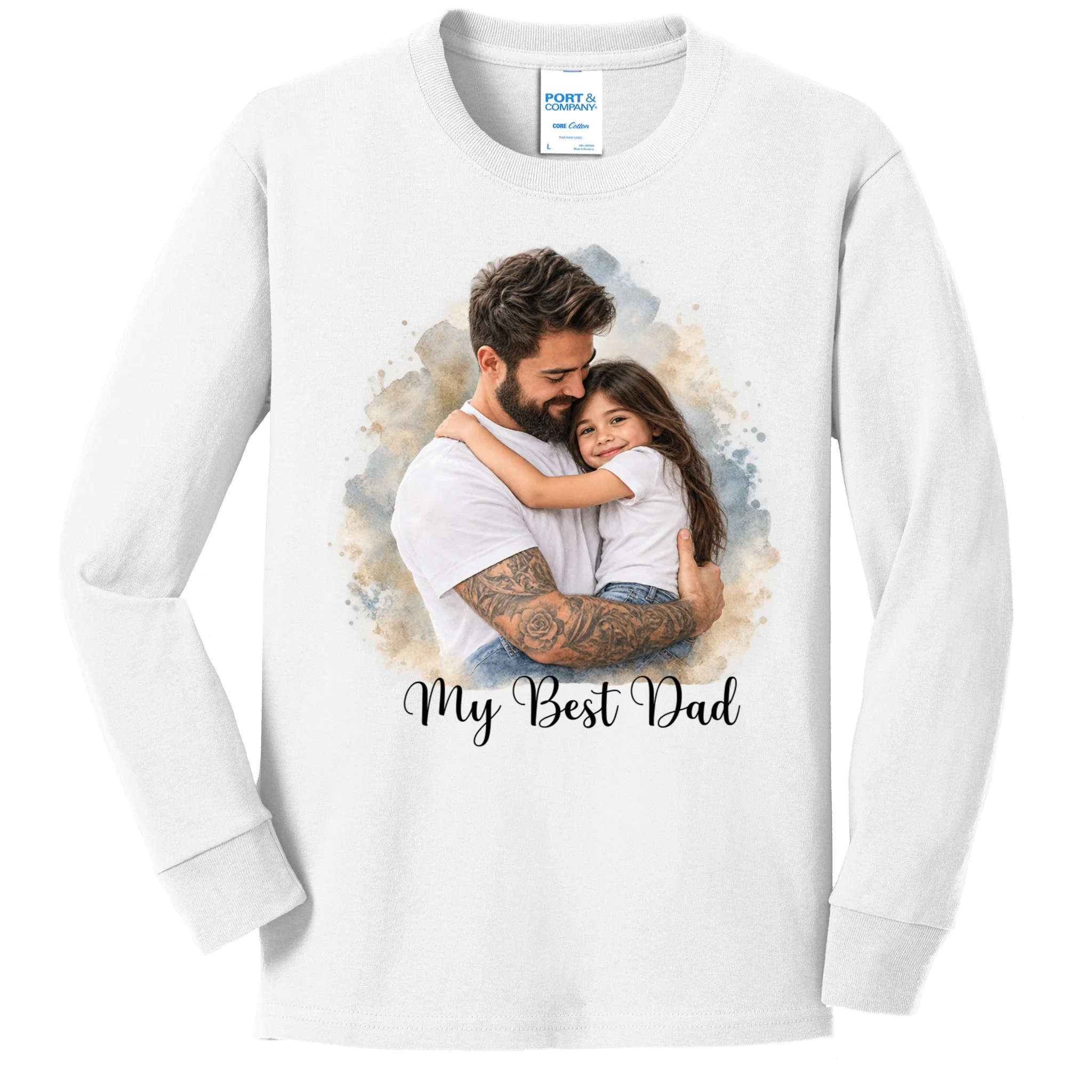 My Best Dad Personalized Photo Custom Gift - Father & Daughter Photo Design Kids Long Sleeve Shirt Front