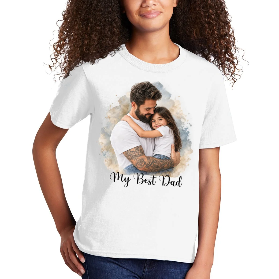 My Best Dad Personalized Photo Custom Gift - Father & Daughter Photo Design Kids T-Shirt - Front 1