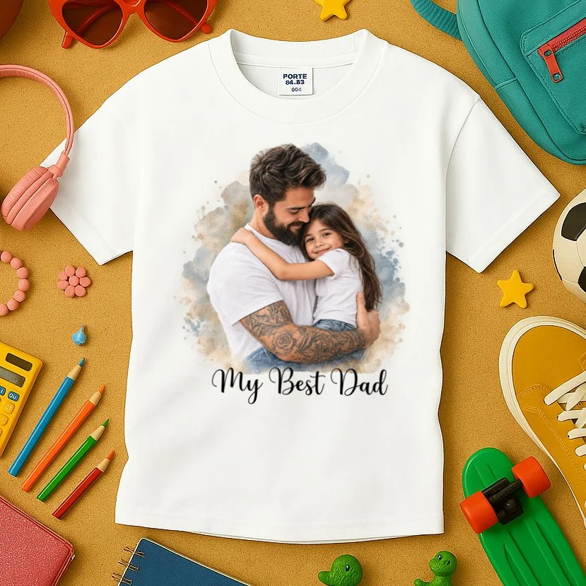 My Best Dad Personalized Photo Custom Gift - Father & Daughter Photo Design Kids T-Shirt - Front 2