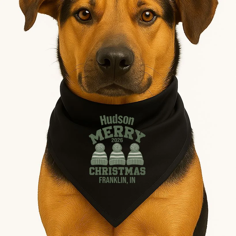 Merry Christmas 2026 Custom Family Name Dog Bandana - Front 1