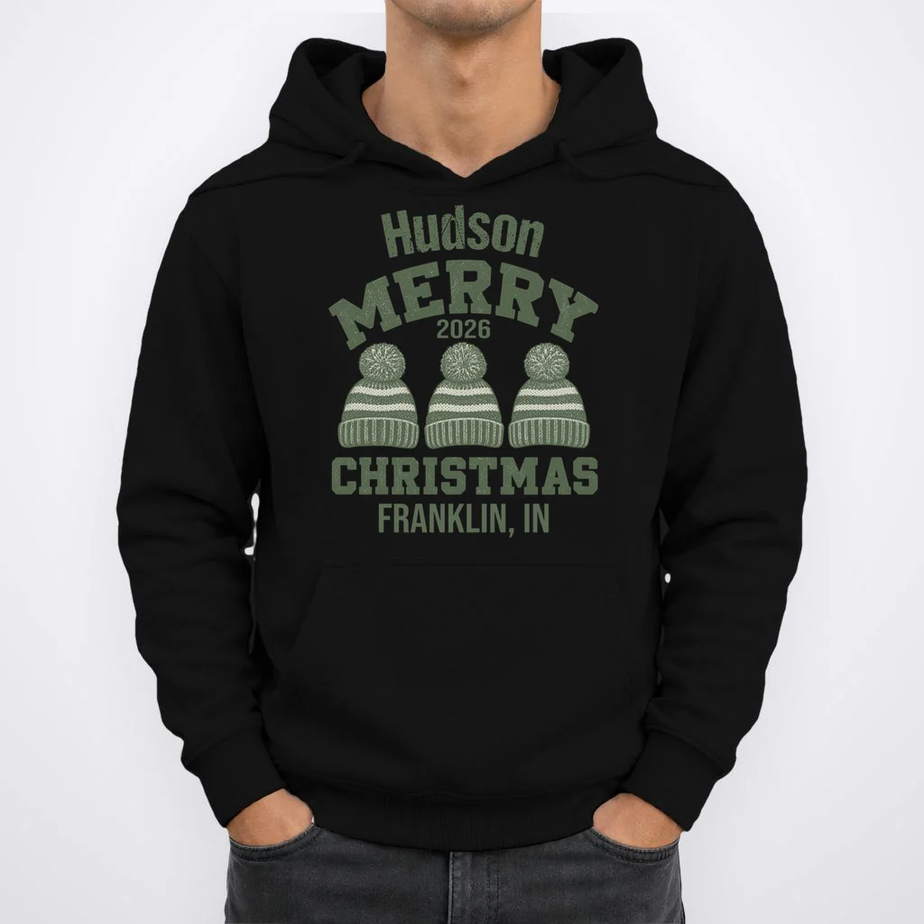 Merry Christmas 2026 Custom Family Name Men's Hoodie - Front 1