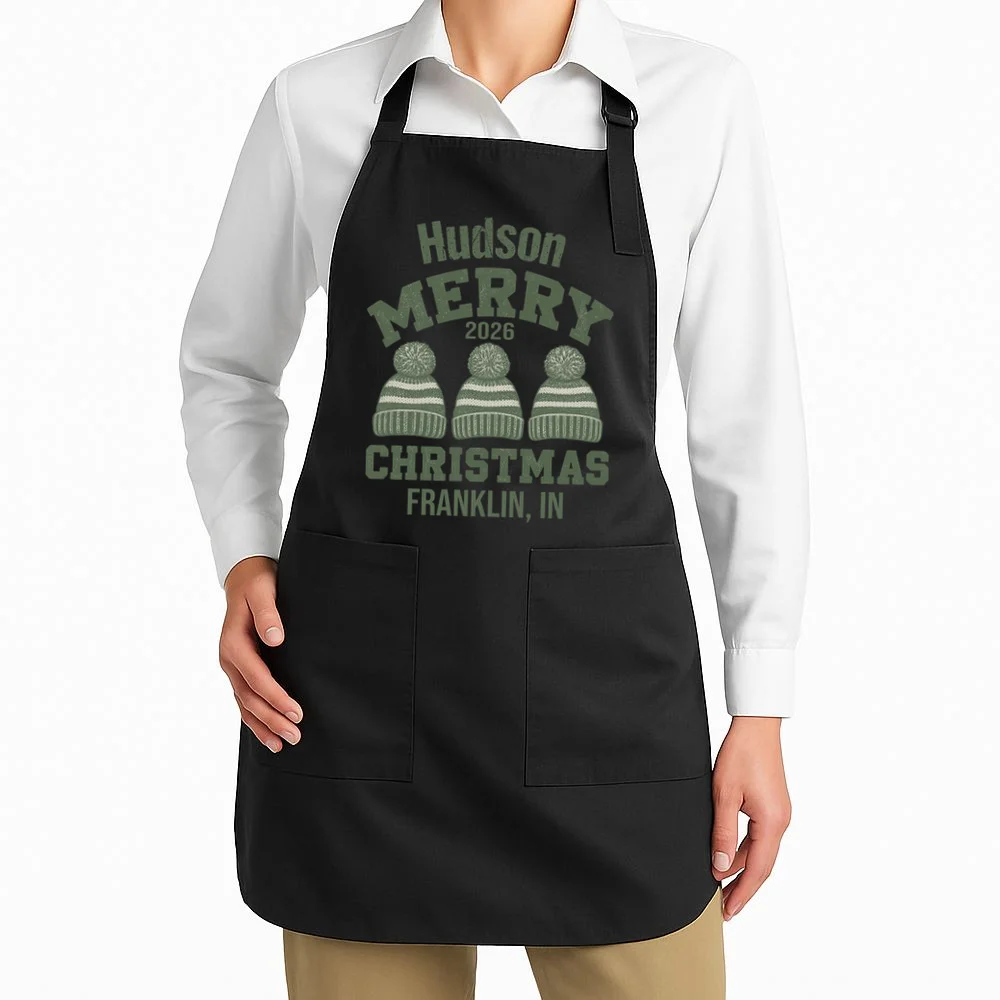 Merry Christmas 2026 Custom Family Name Apron - Front 1