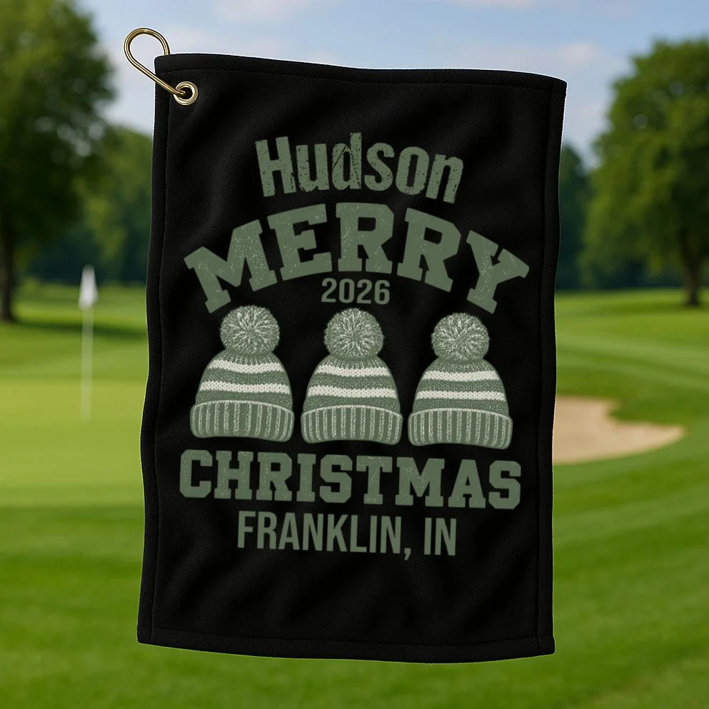 Merry Christmas 2026 Custom Family Name Golf Towel - Front 1