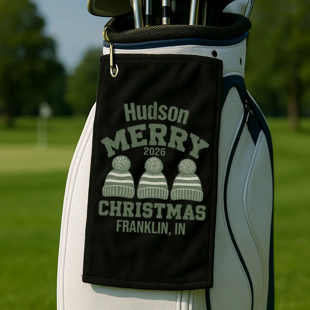 Merry Christmas 2026 Custom Family Name Golf Towel - Front 2