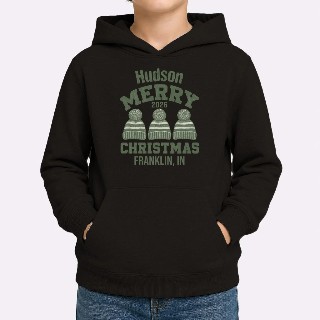 Merry Christmas 2026 Custom Family Name Kids Hoodie - Front 1
