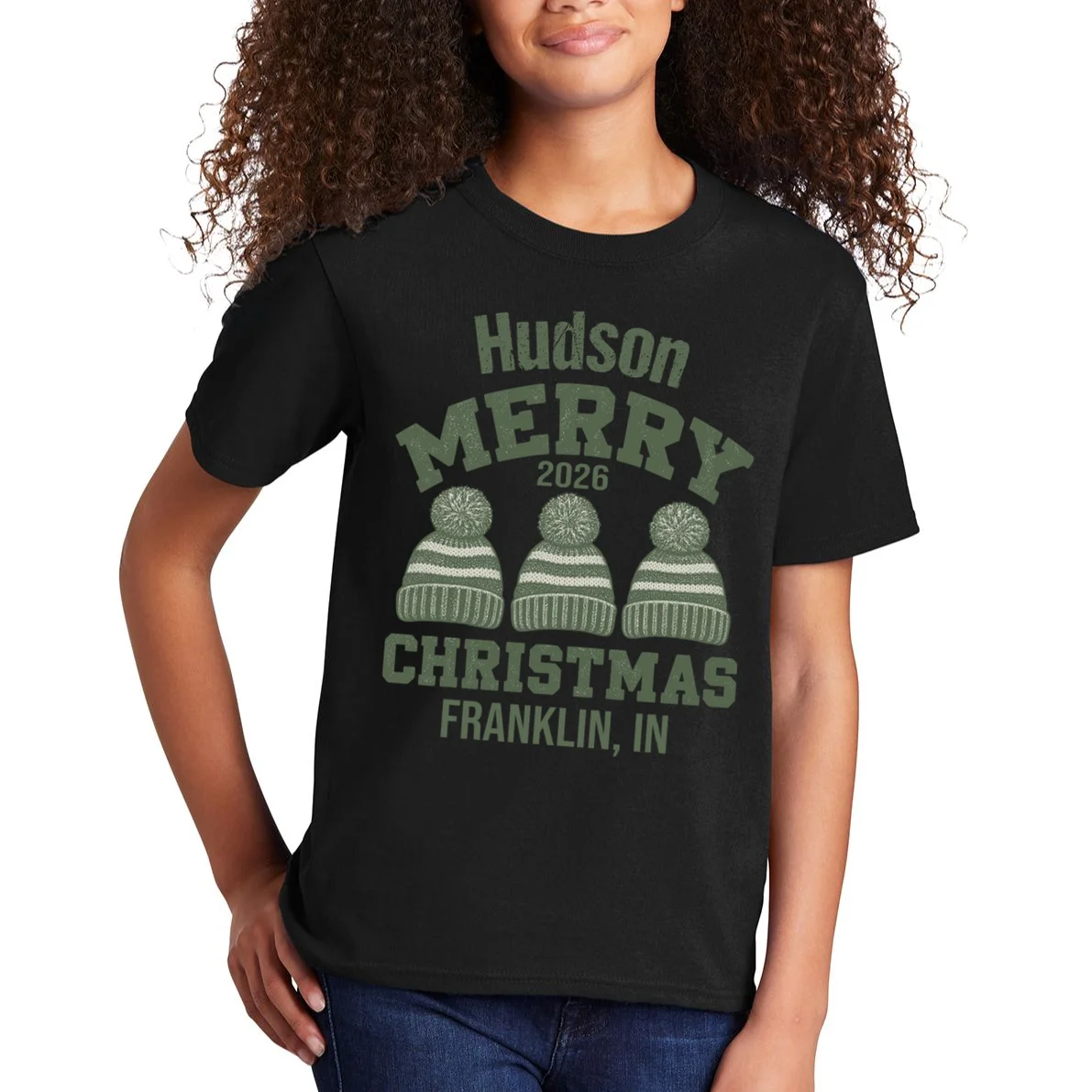 Merry Christmas 2026 Custom Family Name Kids T-Shirt - Front 1