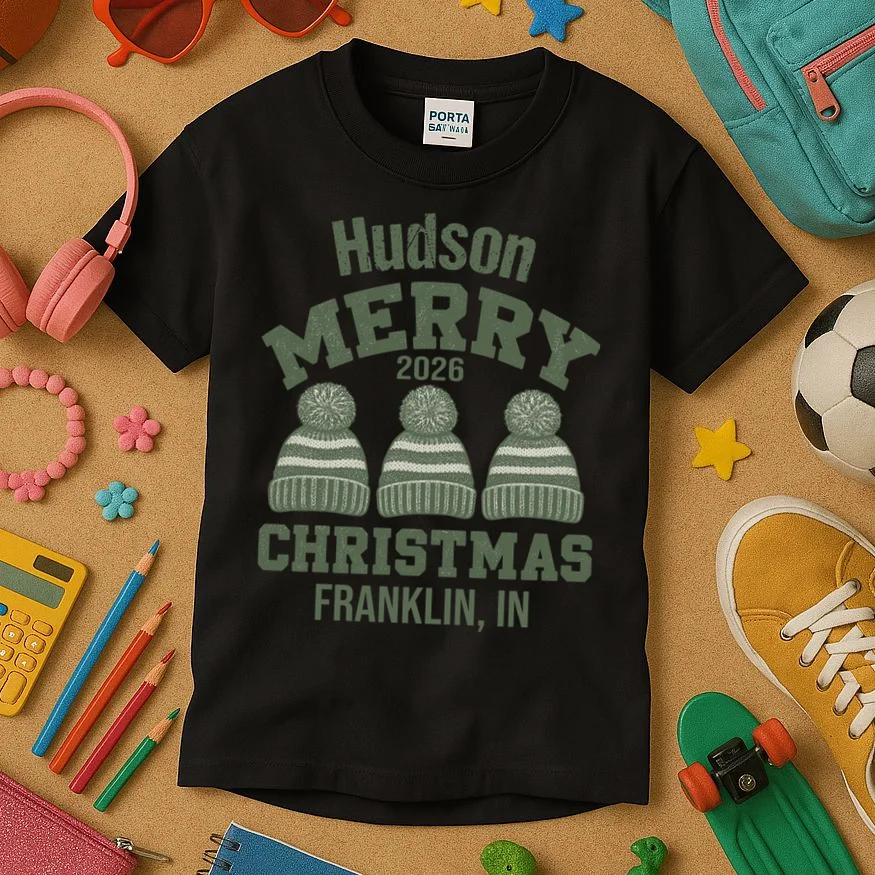Merry Christmas 2026 Custom Family Name Kids T-Shirt - Front 2