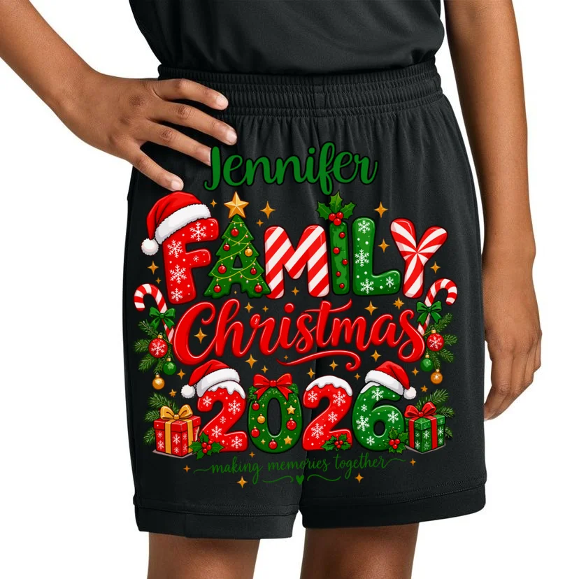 Merry Christmas 2026 – Festive Holiday Typography & Christmas Ornaments Design Kids Shorts - Front 1