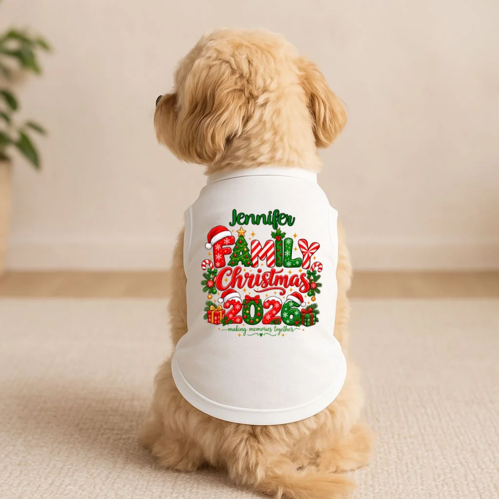 Merry Christmas 2026 – Festive Holiday Typography & Christmas Ornaments Design Doggie Tank - Front 1