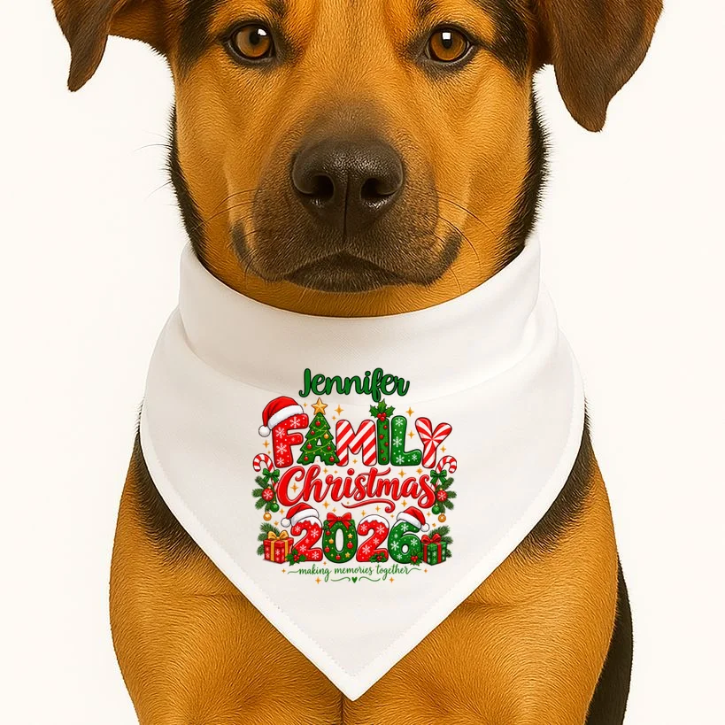 Merry Christmas 2026 – Festive Holiday Typography & Christmas Ornaments Design Dog Bandana - Front 1