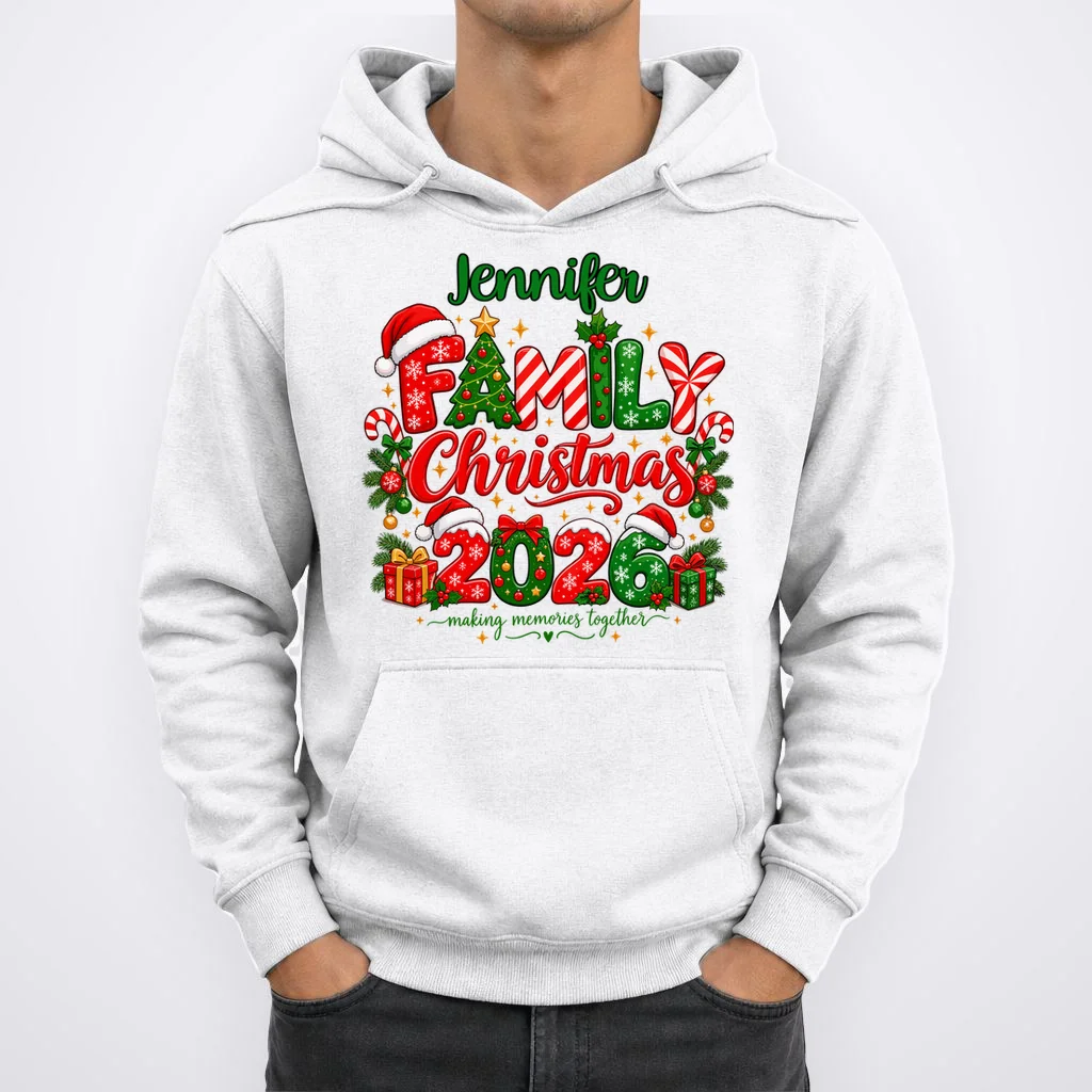 Merry Christmas 2026 – Festive Holiday Typography & Christmas Ornaments Design Men's Hoodie - Front 1
