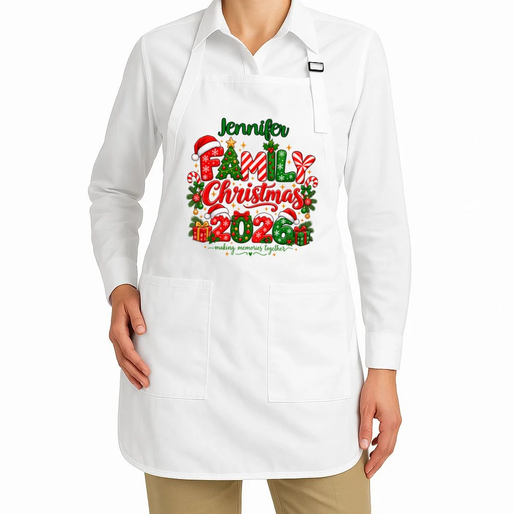 Merry Christmas 2026 – Festive Holiday Typography & Christmas Ornaments Design Apron - Front 1
