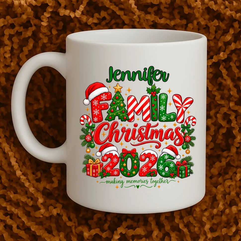 Merry Christmas 2026 – Festive Holiday Typography & Christmas Ornaments Design Mug - Front 1