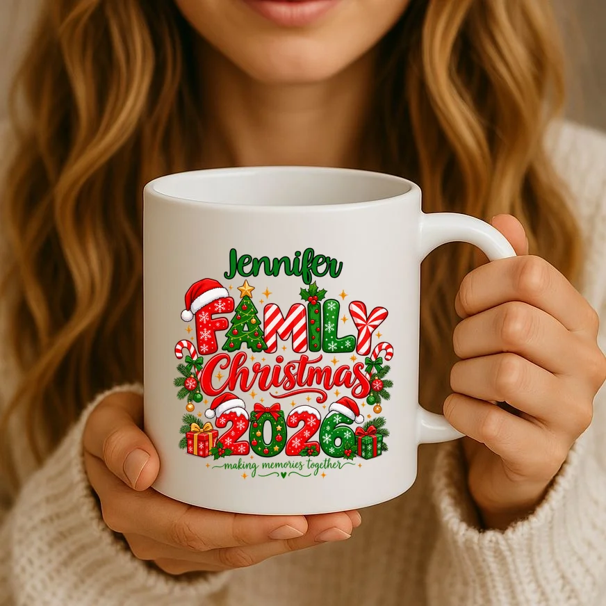 Merry Christmas 2026 – Festive Holiday Typography & Christmas Ornaments Design Mug - Front 2