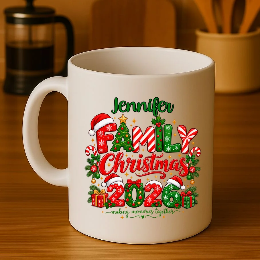 Merry Christmas 2026 – Festive Holiday Typography & Christmas Ornaments Design Mug - Front 3