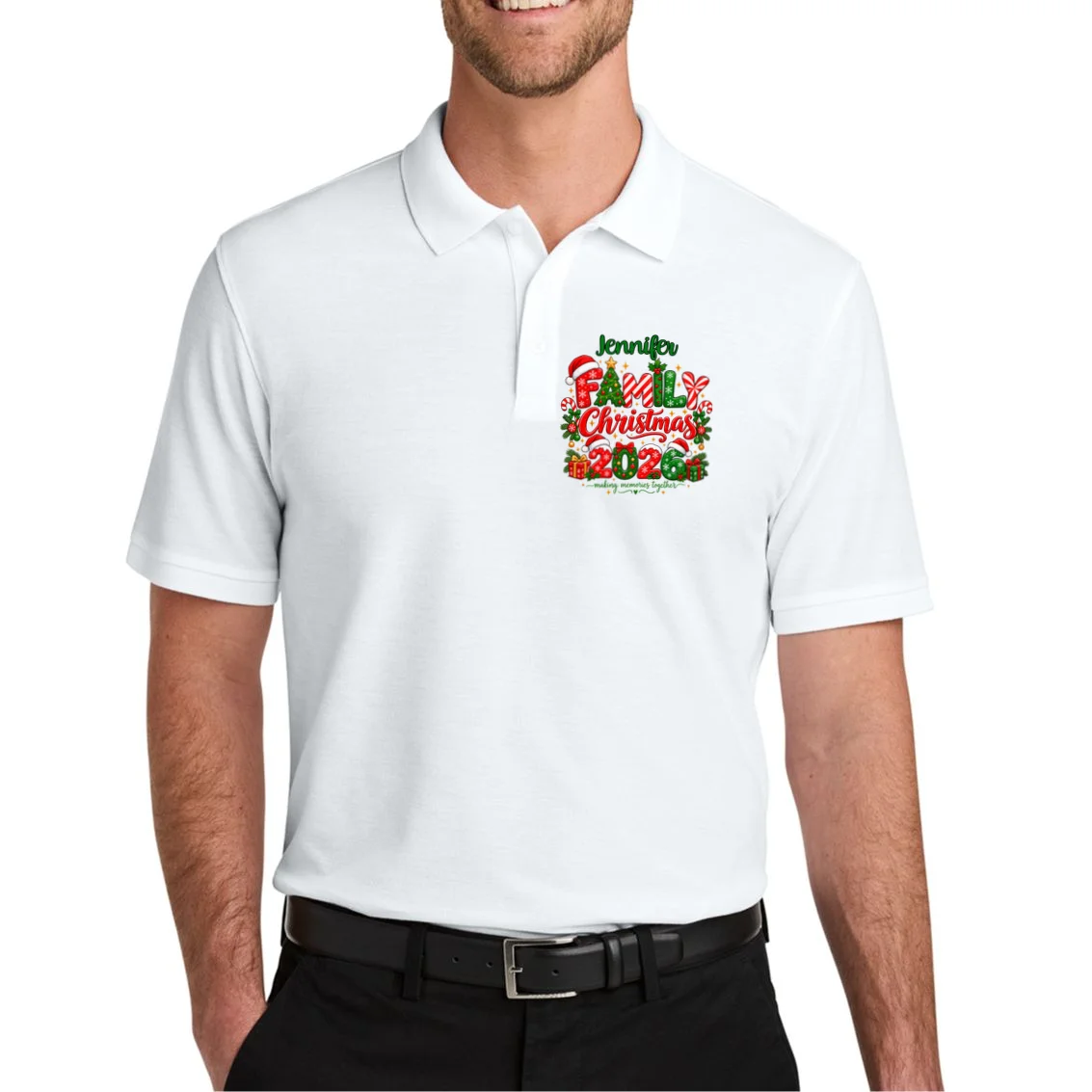 Merry Christmas 2026 – Festive Holiday Typography & Christmas Ornaments Design Men's Polo - Front 1