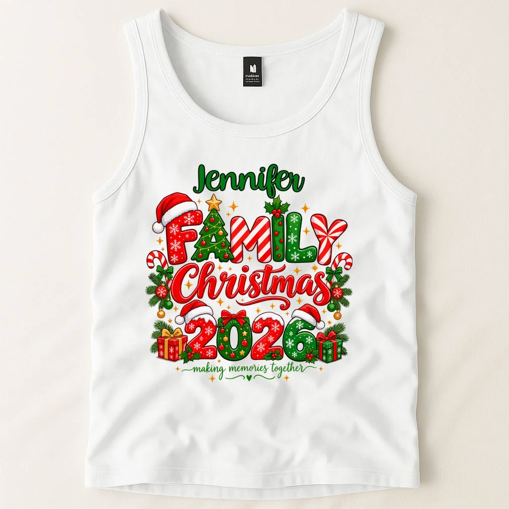 Merry Christmas 2026 – Festive Holiday Typography & Christmas Ornaments Design Men's Tank Top - Front 1