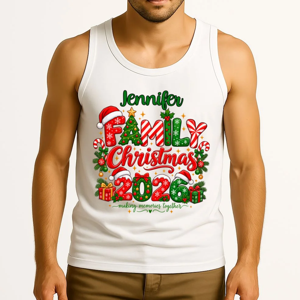 Merry Christmas 2026 – Festive Holiday Typography & Christmas Ornaments Design Men's Tank Top - Front 2