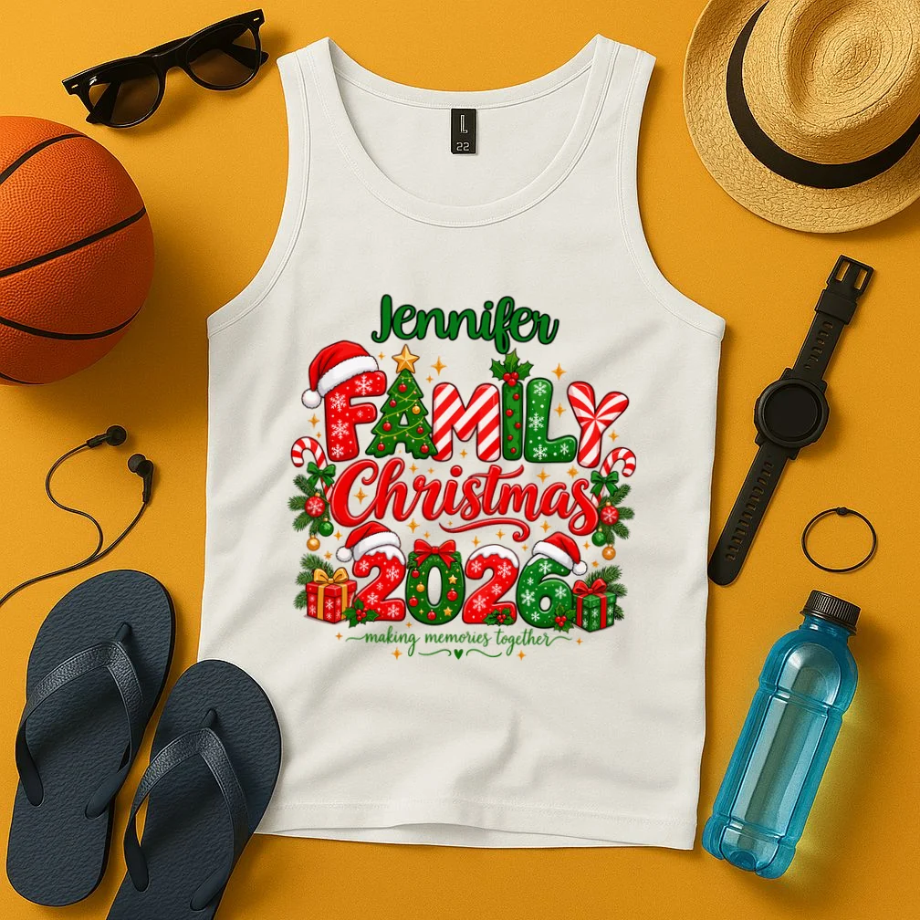 Merry Christmas 2026 – Festive Holiday Typography & Christmas Ornaments Design Men's Tank Top - Front 3